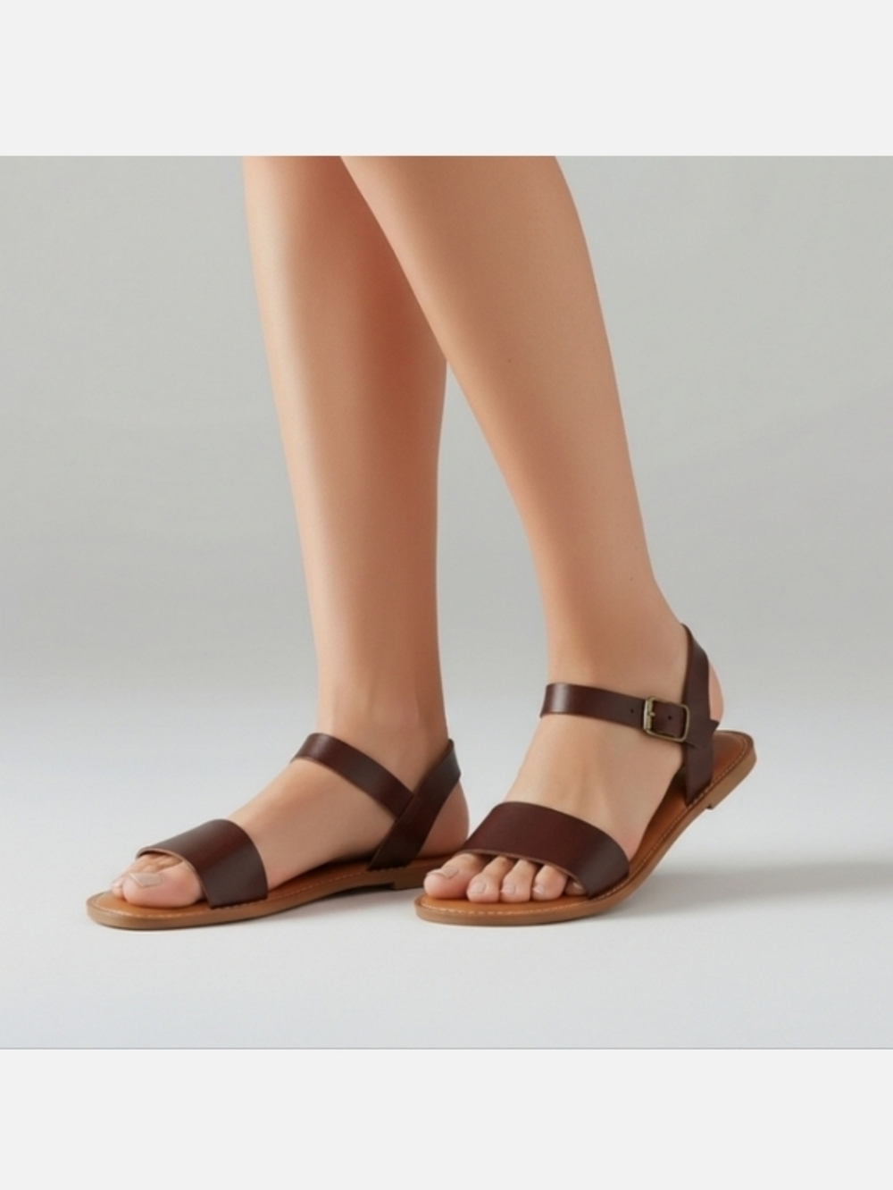 Amazon Essentials Women's Two Strap Buclke Sandals Brown Size 7.5W